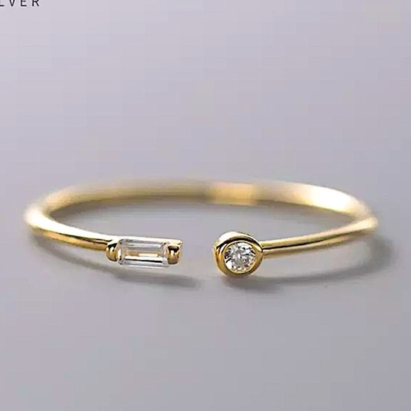 Gold Cubic Zircon Ring Geometric, Thin, Minimalist, Circle, Rectangular - Picture 1 of 9